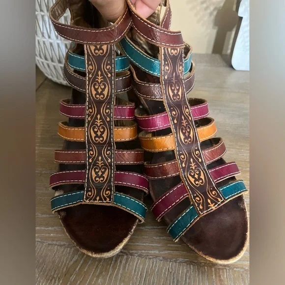 Spring Step Fresh Caged Strappy Heeled Leather Sandals - Picture 14 of 16